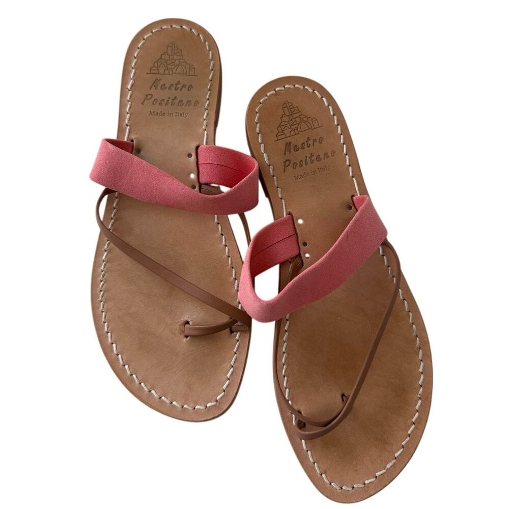 Mastro Positano Italian Leather Suede Toe Ring Sandals US 8.5 EU 39